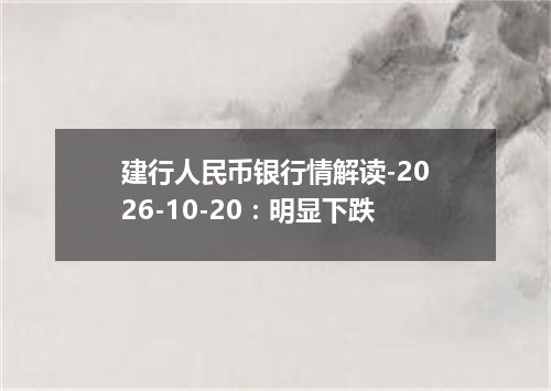 建行人民币银行情解读-2026-10-20：明显下跌